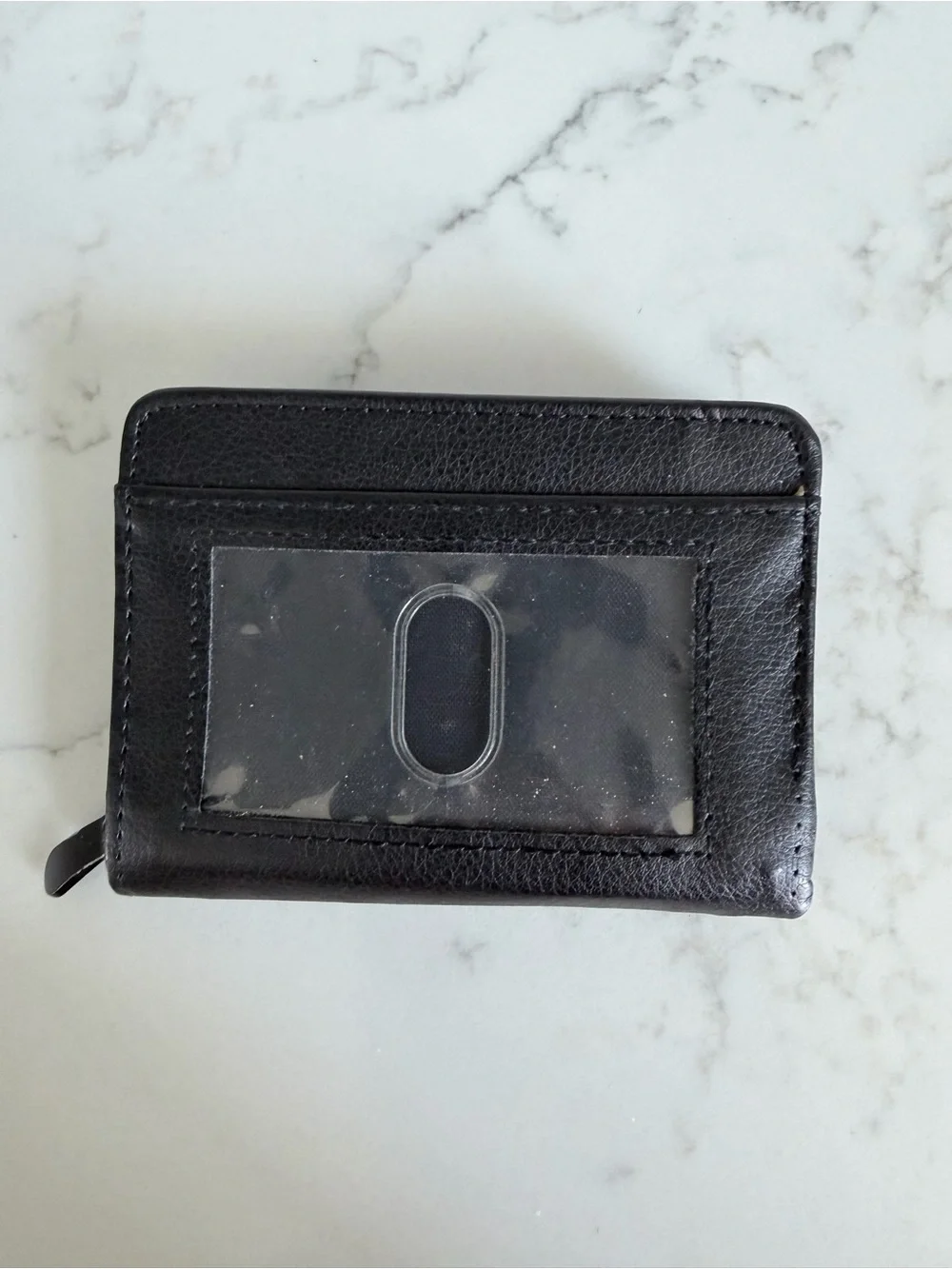 Vintage 90’s Lock Wallet Black Leather Zip Wallet Card Phito ID Holder